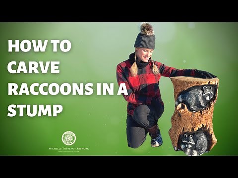 HOW TO CARVE CUTE RACCOONS - Log Sculpture Tutorial in Chainsaw Carving & Power Carving