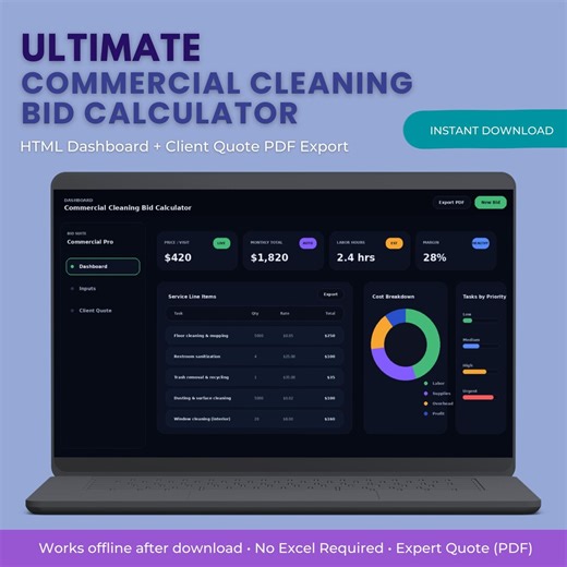 Commercial Cleaning Bid Calculator Dashboard | Janitorial Estimate & Client Quote PDF Export - Etsy