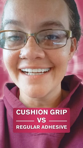52K views · 273 reactions | CUSHION GRIP OR REGULAR ADHESIVE? | Our Brand Ambassador Brittany Walker shares what makes Cushion Grip stand out over traditional glue adhesives. Ours is cleaner to use, lasts longer, and easier to maintain compared to icky glues that make a mess all over your gums! A better denture fit is possible with Cushion Grip! | #cushiongrip #denturegang #dentures #falseteeth | My Cushion Grip | Facebook