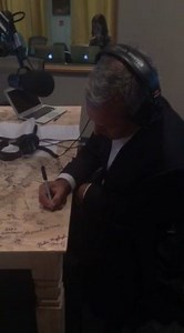 3.4K views · 60 reactions | ‪My podcast co-host, Brian Goldsmith, is out this week, so I hired Molner to fill in He even got to sign his name on the studio table!! ‬ | Katie Couric | Facebook