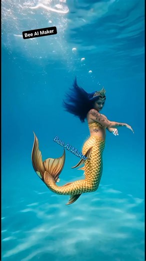 🐚✨ Her golden tail sparkles as she swims through the ocean, smiling all the way. 💛🌊 #mermaid #AI #aiartwork #fypシ゚ #reelsviralシ #mermaidlife #trend #aiart | Bee AI Maker