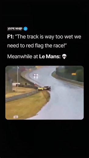 Turbo Trends on Instagram: "Le Mans or F1? 😂 Rain exposes the biggest philosophical gap between Formula 1 and Le Mans. In F1, heavy rain often leads to red flags because visibility vanishes, spray becomes blinding, and safety policy prioritizes eliminating uncontrollable risk at extreme speeds. At Le Mans, rain is treated as part of the challenge, with the race continuing through slow zones, safety cars, and local yellows instead of full stoppages. The danger shifts from pure speed to unpredict