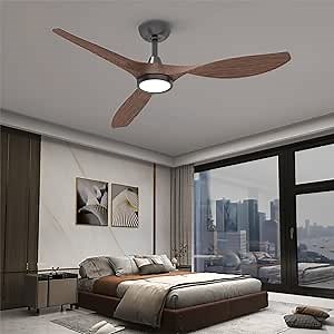 Roomratv Ceiling Fans with Lights and Remote Control,Quiet Noiseless Reversible DC Motor,6 Speeds,Timers, 3 CCT, Indoor Use, Plastic Blades,52 Inch Black Wood Grain Modern Ceiling Fan for Living Room