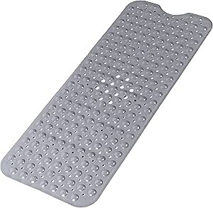 Large Non Slip Bathtub Mat, Extra Long Bath Mat for Tub, 40 x 16 Inch, Machine Washable Shower Mats with Suction Cups and Drain Holes, Bath Tub Mats for Bathroom Non Slip, Grey