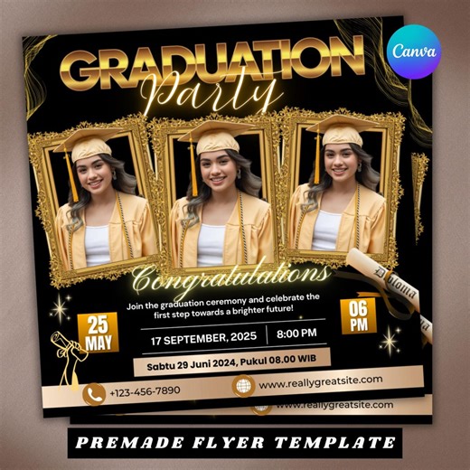 Graduation Invitation Flyer Template, College High School Grad Party Invite, Class of 2025 Editable Canva Flyer, Digital Grad Announcement - Etsy