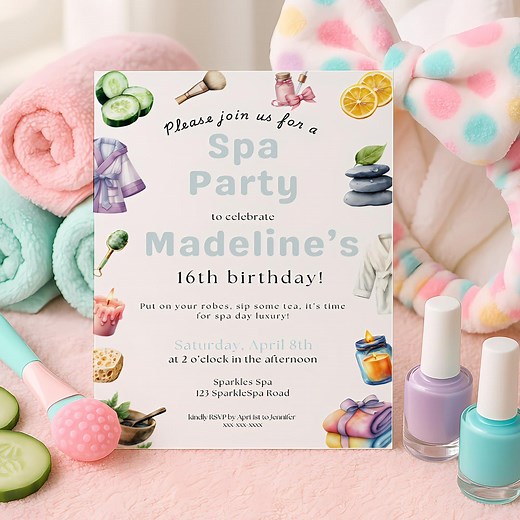 Spa Party Invite, Girls Spa Birthday Invitation, Editable Template, Glamour Party, Pamper Party, Tween Birthday, Any Age - Etsy