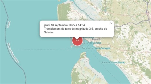 Charente-Maritime: un séisme de magnitude 3,6 ressenti dans deux communes