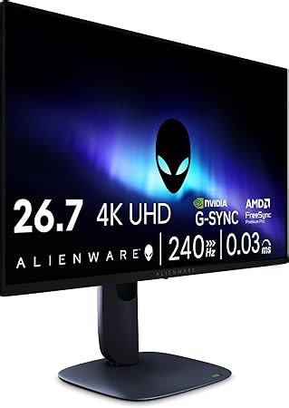 Alienware 27 Gaming Monitor - AW2725Q, 4K UHD (3840x2160), 240Hz, QD OLED, 0.03ms, NVIDIA G-SYNC Kompatibel, AMD FreeSync Premium Pro, HDR True Black 400, Dolby Vision, USB-C, 3 Jahre Garantie