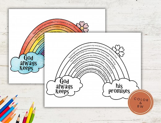 God's Promises | Rainbow Craft | Sunday School Lesson | Kids Printable | Bible Printable Activity, Sunday School, Printable Coloring Rainbow - Etsy