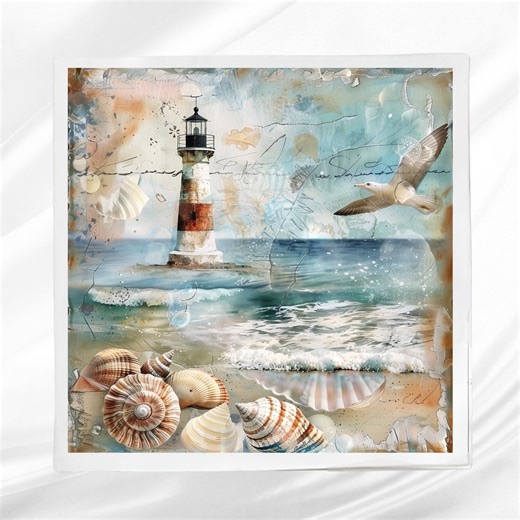 Beach Lighthouse Fabric Panel: Coastal Quilt Block - Etsy
