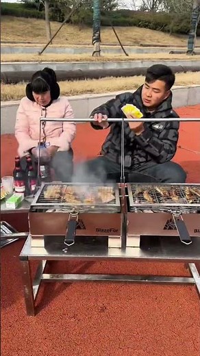 Stainless steel rotating barbecue grill, the perfect tool for outdoor camping.#BBQ #BlazeFor
