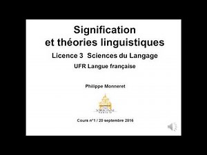 Signification et théories linguistiques 2016-2017 Cours n°1