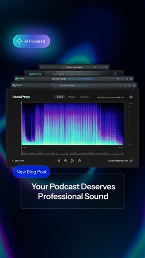 AutoTune on Instagram: "Your podcast recording setup just got an upgrade🎙️ AutoTune's Podcasting Suite brings pro-level audio processing, no engineering degree, no $10k mic, no treated room required. ✨ Remove background noise (goodbye, AC hum) ✨ Make your $100 mic sound like a classic Neumann ✨ Get broadcast-ready compression with one click ✨ Smooth out harsh sounds automatically 5 tools. Reasonably priced. Sounds like you mean business. Link in bio! 🔗"