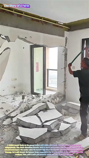 Satisfying Heavy Machinery: Watch a Skilled Worker Tear Down a Wall with Raw Power! 🔨💥