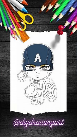 How to Draw a Cute Captain America cartoon Easy Step-by-Step Tutorial for Kids . #easydrawing