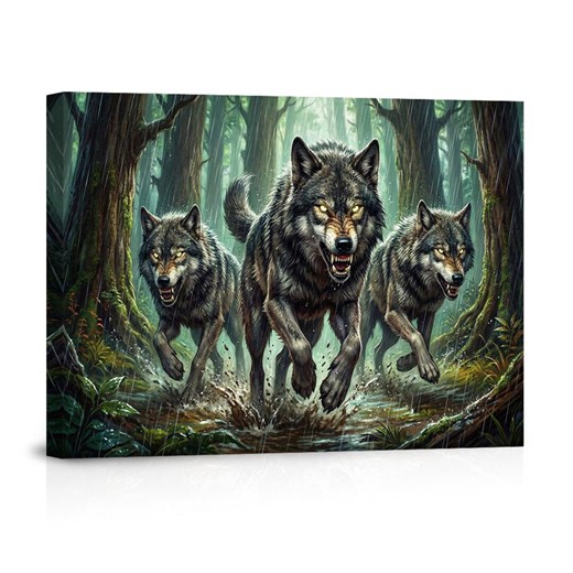 Pack of Wolves Running in Rainy Forest Canvas Wall Art, Intense Wildlife Decor, Modern Art for Living Room & Man Cave - Etsy