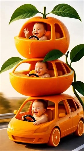 Yapay Brain | Babies Driving Orange Cars 🍊🚗 | The Cutest AI Adventure Ever! Tiny babies hit the road in adorable orange-shaped cars, racing through a... | Instagram