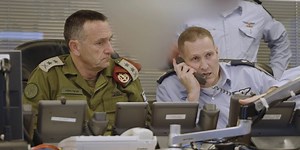 Israeli military leaders watching IDF strike Iranian targets from command center