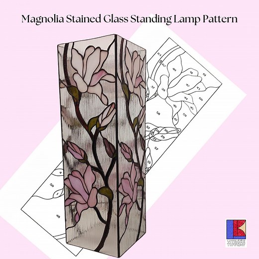 PDF Pattern for Four-sided Stained Glass Lamp "magnolia" – Tiffany Technique Template - Etsy