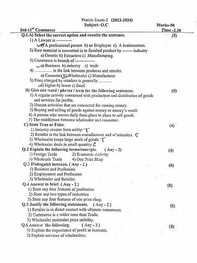 📘 11th Commerce OC Question Paper 2025 | Real Board Paper Leak 😱 | Full Paper with Solution | Shorts
