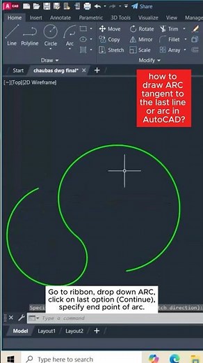 How to draw ARC tangent to last line or arc in AutoCAD? #autocadtips #arc