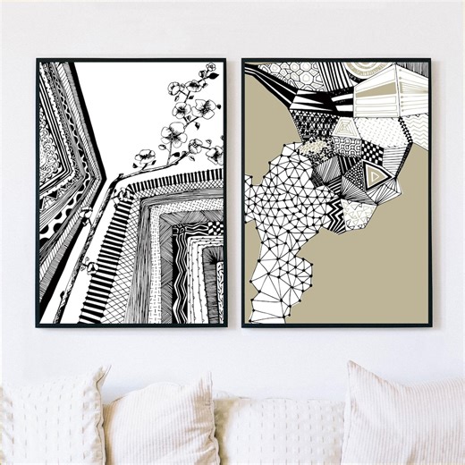 Abstract Line Art Prints, Geometric Botanical Wall Decor (digital Download Set of 2) - Etsy