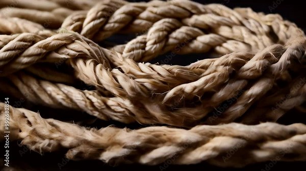 Exploring the texture and details of natural fiber ropes in close-up, showcasing their unique craftsmanship and versatility Stock Video