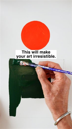 If you have a red circle and put an orange circle next to it, it looks… fine. But if you really want that red circle to shine, change more than just the color. Make the second shape green, make it a different shape, and make it way bigger. Suddenly the red circle looks incredible. Here’s the lesson: when you make things different in three ways—color, shape, and size—your art instantly becomes more powerful. One difference is okay. Three differences are irresistible. Putting things together that 