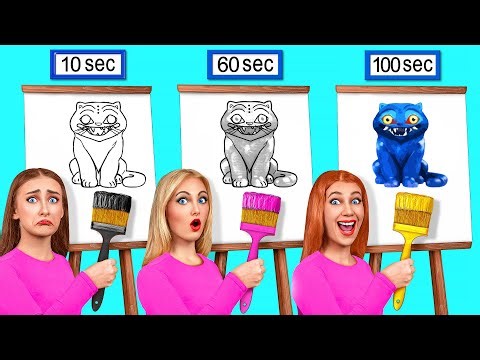 10 Seconds vs 60 Seconds vs 100 Seconds Drawing Challenge | Drawing Hacks by TeenDO Challenge