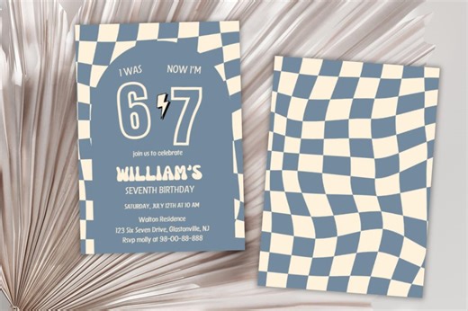 Retro Checkered 6-7 Birthday Invitation: Bruh Girl Trending Six Seven Canva Template - Etsy