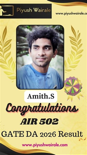 Congratulations to Amith S, AIR 502. GATE DA RESULTS 2026 #gateda #gateresult