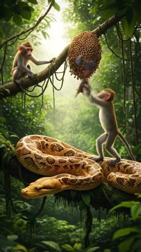 The Clever Monkey Uses Bees to Drive Away the Golden Python #shorts #rescue #wildlife
