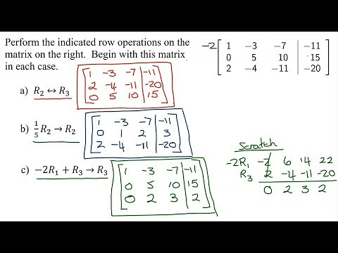 Perform Row Operations on 3x4 Augmented Matrix (a) Row Swap (b) Multiply Row by 1/5 (c) -2*Row1+Row3