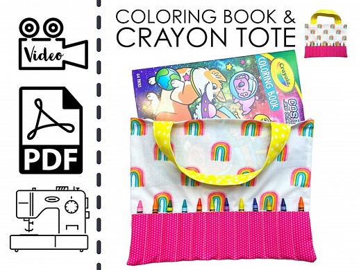 Beginners Crayon and Coloring Book Tote Bag Sewing Pattern & VIDEO Tutorial | Printable PDF | Easy DIY Gift to Sew | Instructions | Kid Gift - Etsy
