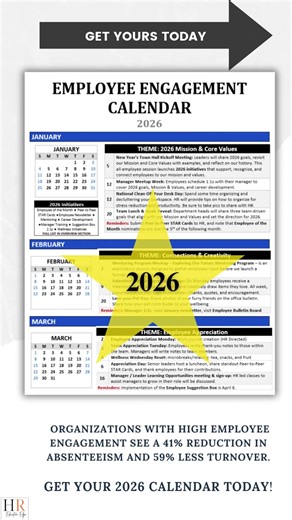 Employee Engagement Calendar 2026 | Team Building & Employee Motivation | HR Calendar | HR Template