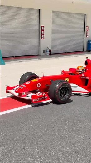 An icon returns. Michael Schumacher’s Ferrari F2004 back in the paddock after hot laps in Miami