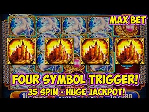 HUGE JACKPOT HANDPAY 35 SPIN BONUS FOUR SYMBOL TRIGGER on Mystical Unicorn Machine! WMS LIVE PLAY