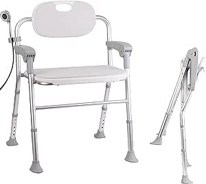 Folding Shower Chair with Arms and Back, Foldable Shower Chair for Inside Shower, 5 Level Adjustable, Thicker and Wider Shower Seats for Elderly, Handicap, Disabled & Pregnant, Support 400 Lbs, Grey