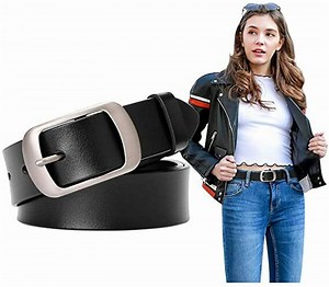 JASGOOD Women Leather Belts for Jeans Pants Ladies Black Belt