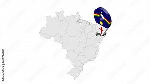 Location State of Pernambuco on map Brazil. 3d Pernambuco flag map marker location pin. Map of Brazil showing different parts. Animated map States and territories of Brazil. 4K. Video