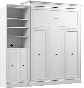 Bestar Versatile Queen Murphy Bed and Closet Organizer with Doors (92W) in White, Sleeping Arrangement and Wardrobe for Multipurpose Room