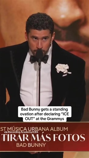 “Before I say thanks to God, I’m gonna say: ICE out.” @Bad Bunny gets a standing ovation as he accepts the award for best musica urbana album at the #Grammys. #badbunny #benito #speech