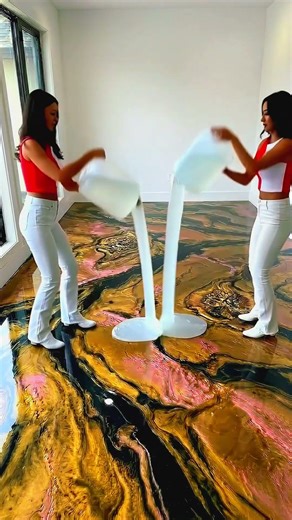 Double-Color Luxurious bedroom with Gold and blush epoxy flooring 💖✨#epoxyfloor #diy #flooring