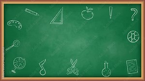 green chalkboard frame with looping texture and doodle animation, back to school concept, suitable for video explainer , 4K motion