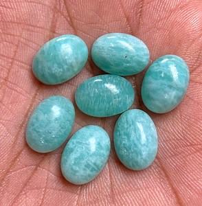 10 Pcs Natural Amazonite Cabochons: Oval Flat Back Gemstones - Etsy