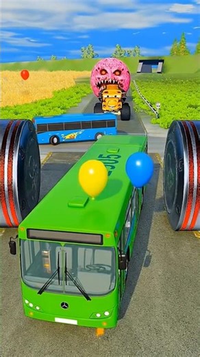 Long Colorful Capsule Buses 🚍🌈 vs Hydraulic Crush 💥😱 | BeamNG.drive