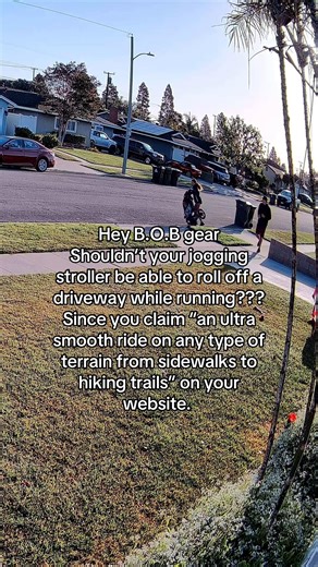 That wasn’t a smooth ride I can promise you that. I’m Posting this for other moms and dads out there that use the BOB stroller. This was in may 2025. For context the front wheel was free spinning at the time, and we were approaching an intersection where the sidewalk is a full size curb and does not have rolling access so my wife was making her way into the street and she went off of a lip that was raised between the gutter and start of the driveway. The wheel spun sideways and locked up and wit