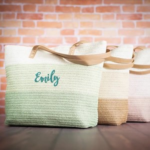 Personalized Bridesmaid Gift Tote Bag, Woven Straw Beach Tote Bag Set, Monogrammed Beach Bag for Her, Tan Shoulder Bag, Boat Bag With Zipper - Etsy