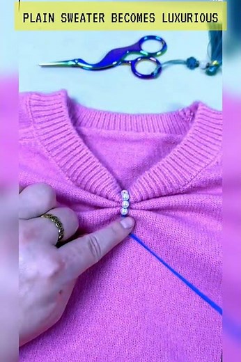Transform a Plain Sweater into a Luxurious One! A Pearl Collar Embellishment Tutorial! #handbroidery