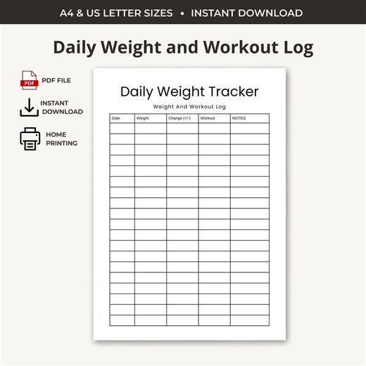 Daily Weigh Tracker – Printable Log for Weight and Workout Tracking on One Page | Weight Loss Progress Tracker | Printable PDF - Etsy